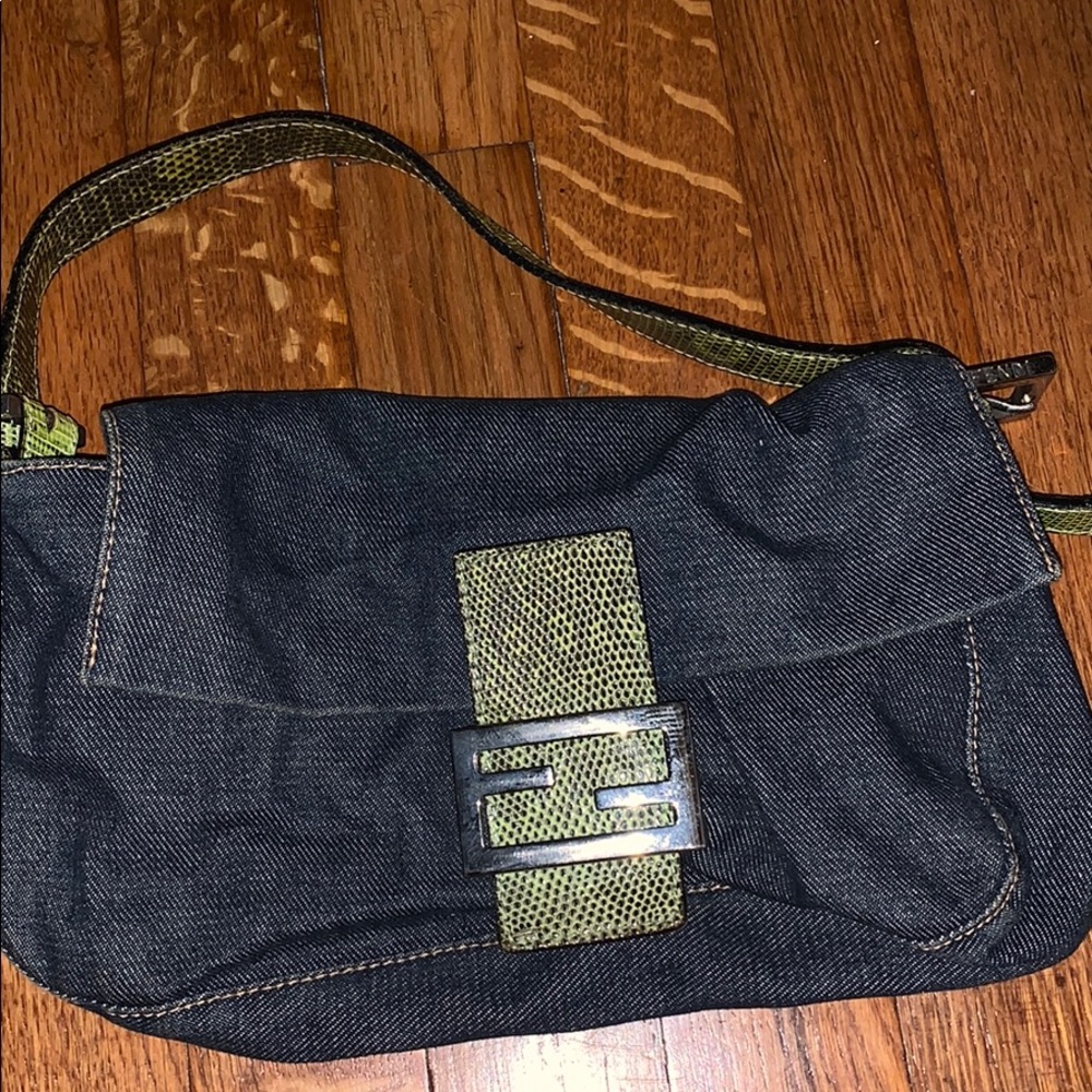 Denim + “green snake skin” REAL Fendi bag